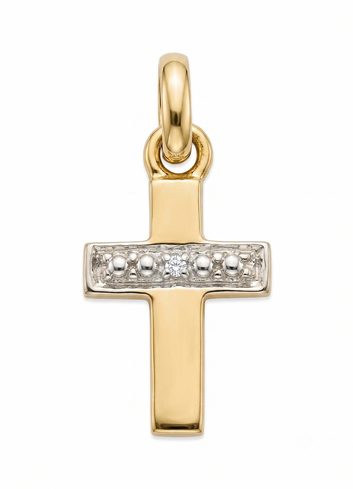 14krt geelgouden hanger kruis zirkonia 14x8mm