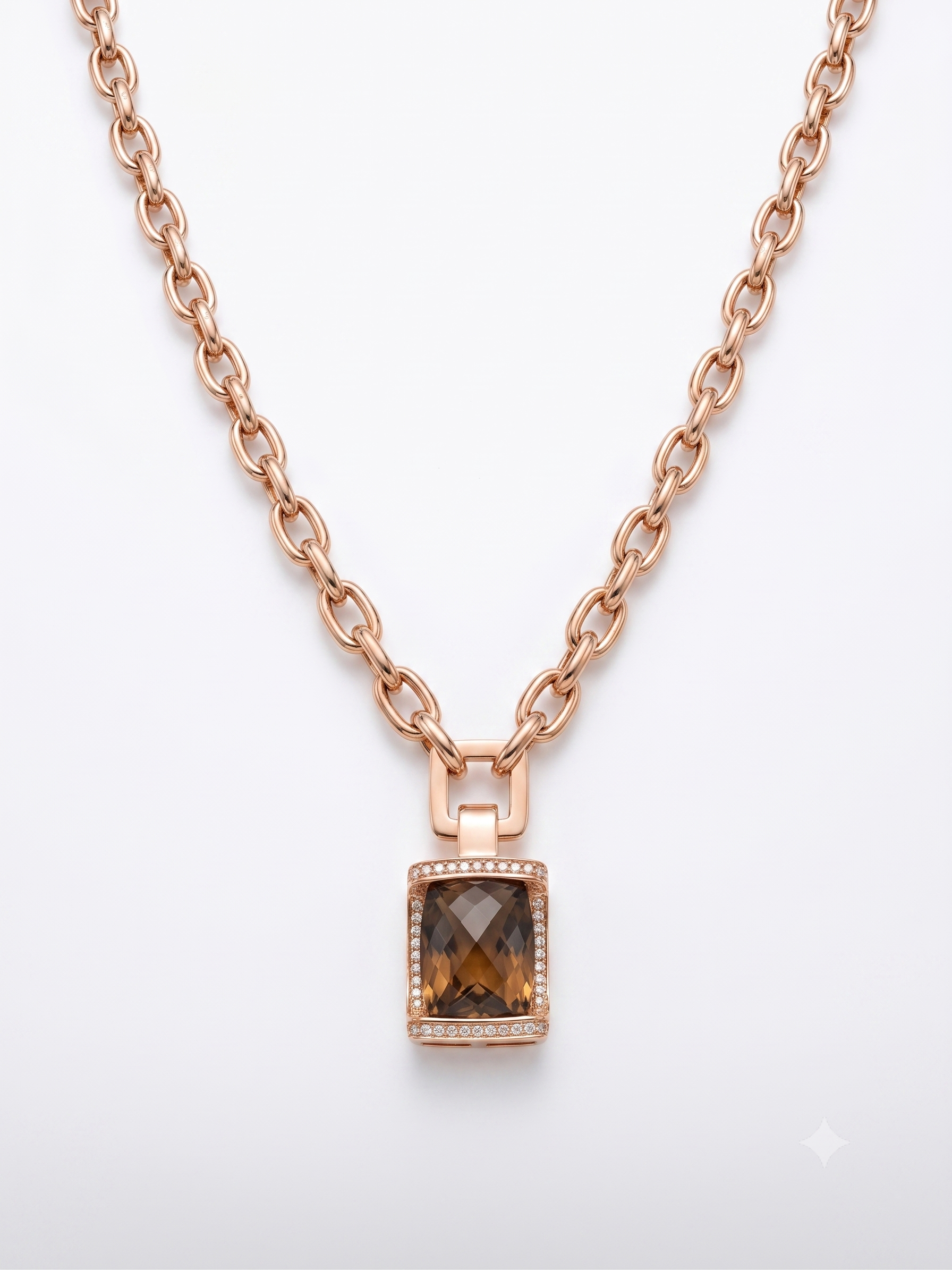 14krt roségouden collier met 0.50ct briljant & Rookkwarts | 45cm
