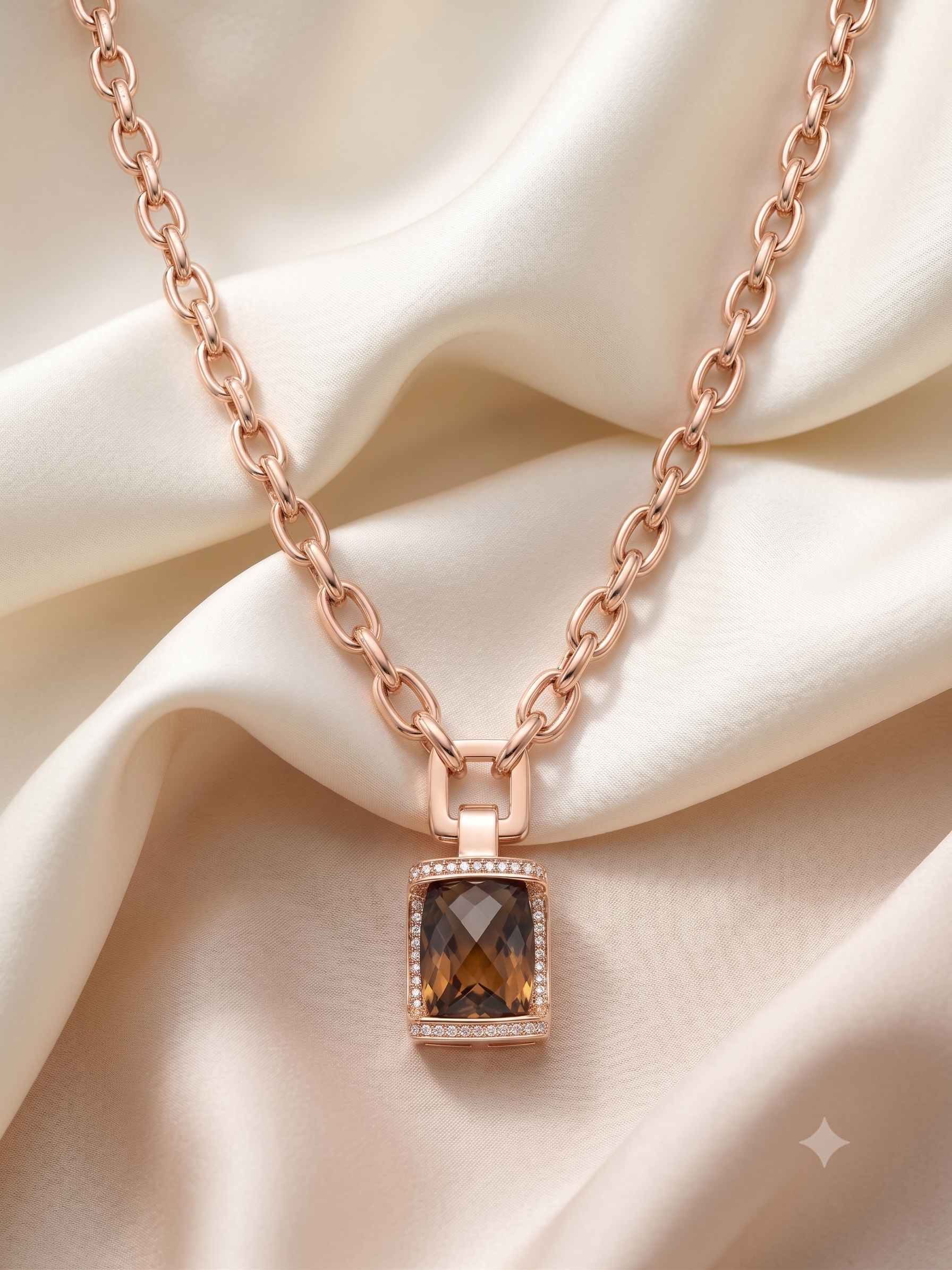 14krt roségouden collier met 0.50ct briljant & Rookkwarts | 45cm