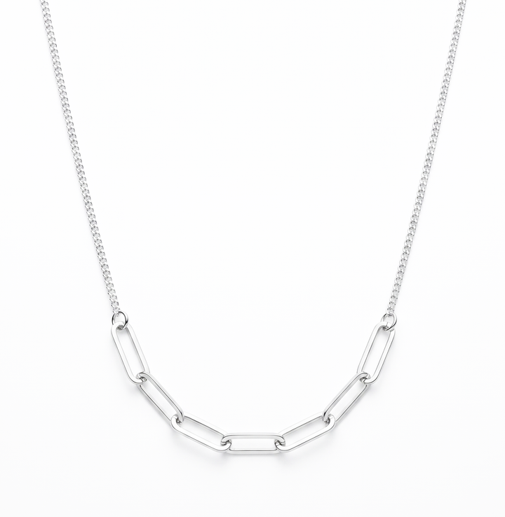 Zilveren collier gourmette/paperclip | 42-45cm