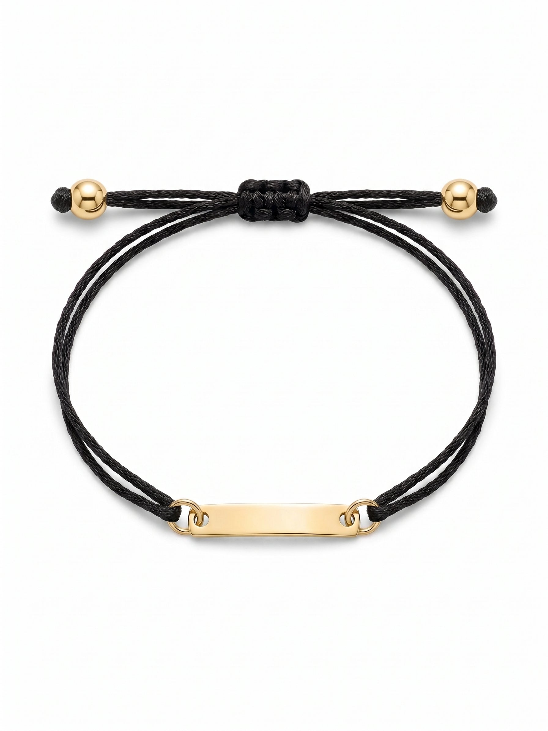 14krt geelgouden armband met satijn koord zwart | 12x3mm