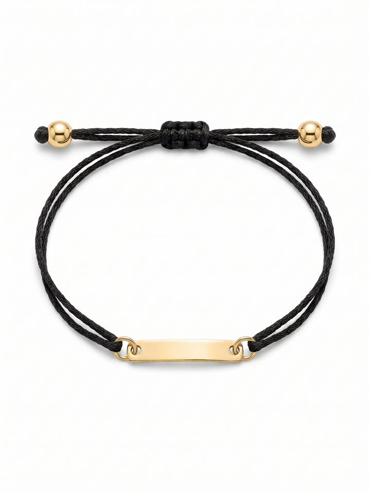 14krt geelgouden armband met satijn koord zwart | 12x3mm