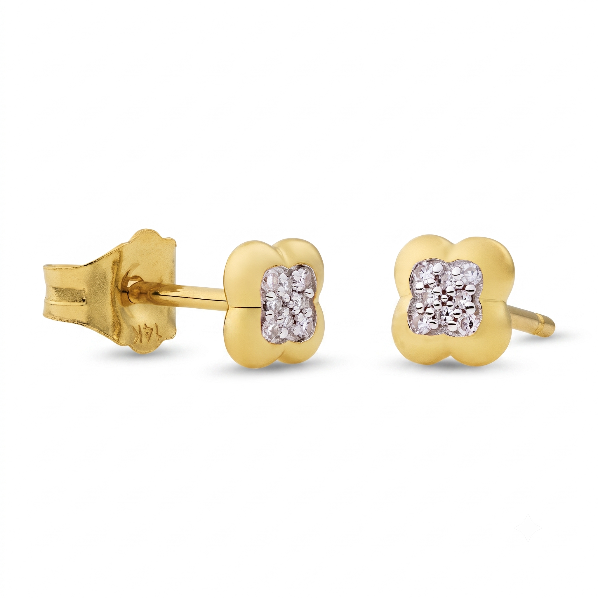 14krt geelgouden oorstekers "klaver" met diamant 0.04ct GSI2