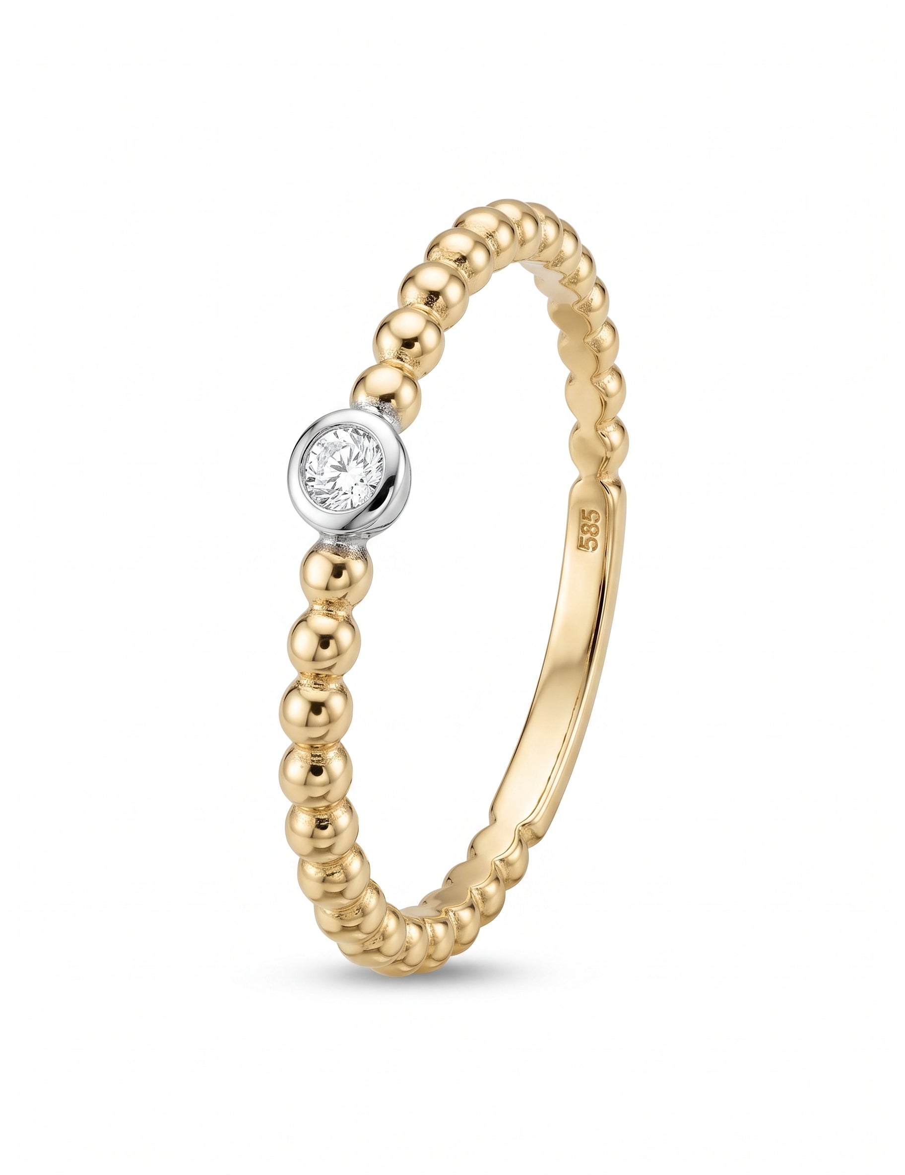 14kt bicolorgouden ring met 2mm zirkonia & bolletjes | mt 17 1/4