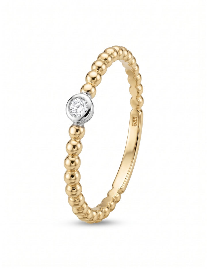 14kt bicolorgouden ring met 2mm zirkonia & bolletjes | mt 17 1/4