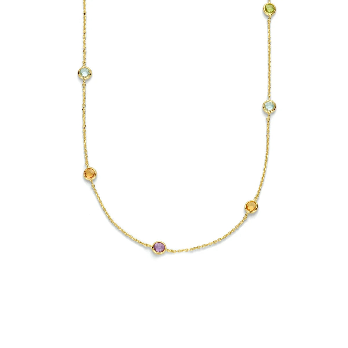 14krt geelgouden collier met peridoot, amethist en citrien | 45cm