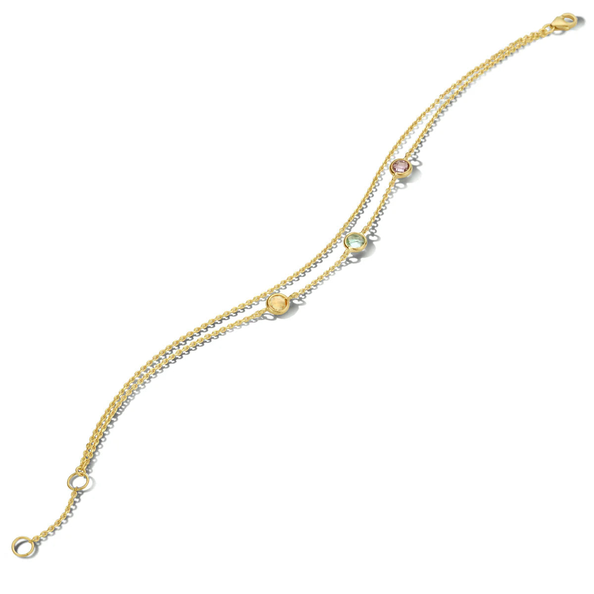 14krt geelgouden armband met citrien, amethist en blauw topaas 5mm | 16,5-19cm