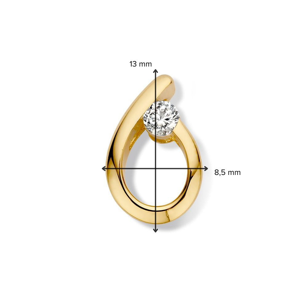 14krt geelgouden hanger zirkonia 13x8,5mm