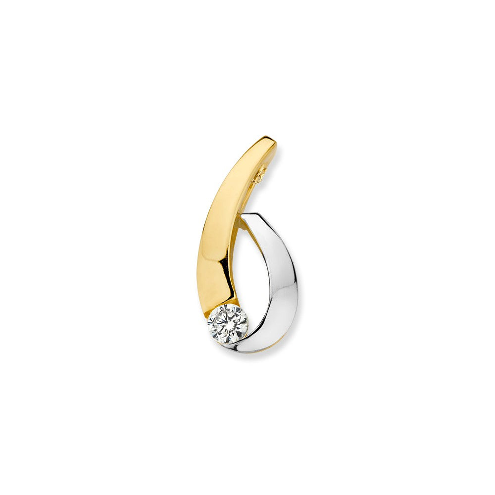 14krt bicolorgouden hanger zirkonia 16x7mm
