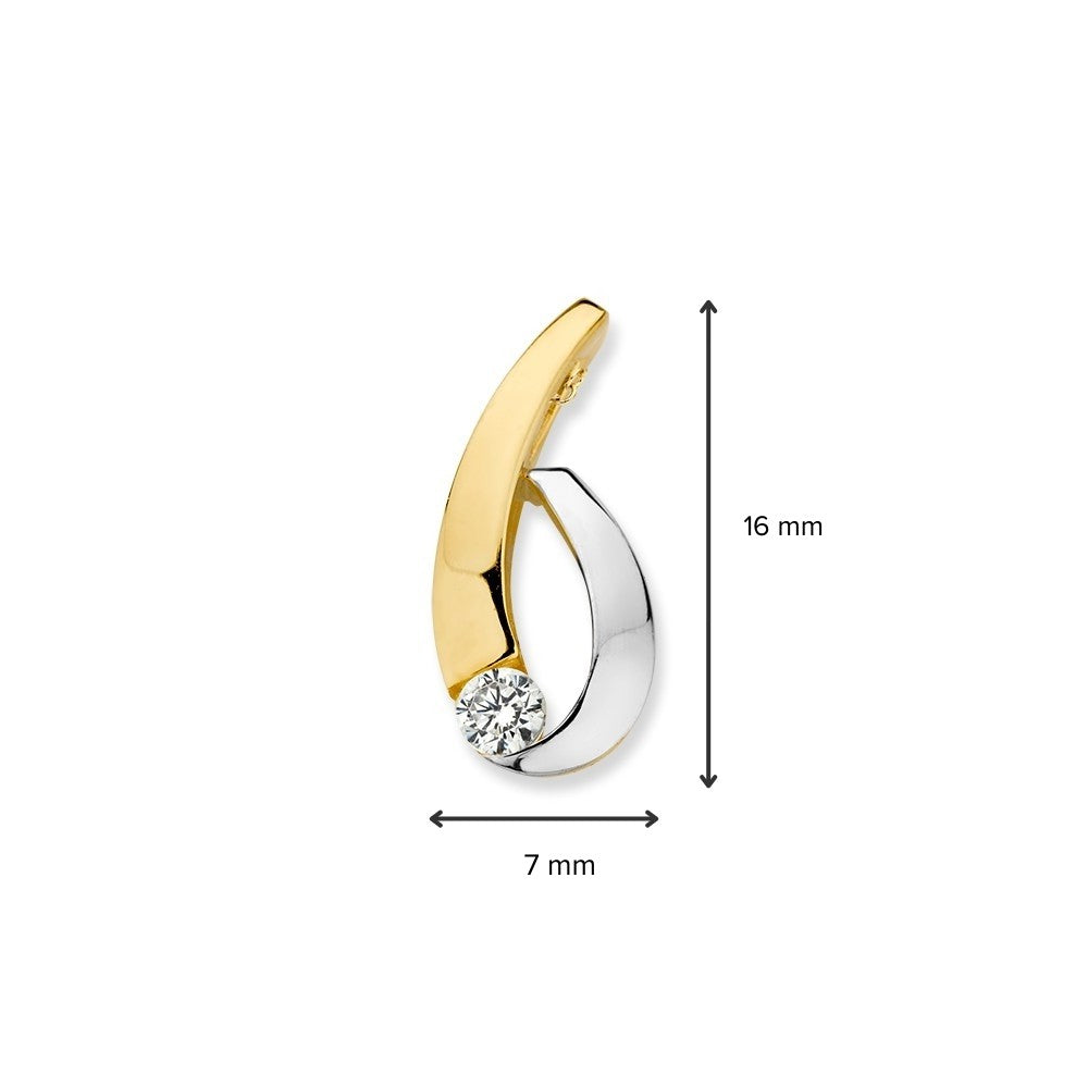 14krt bicolorgouden hanger zirkonia 16x7mm