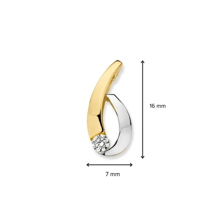 14krt bicolorgouden hanger zirkonia 16x7mm