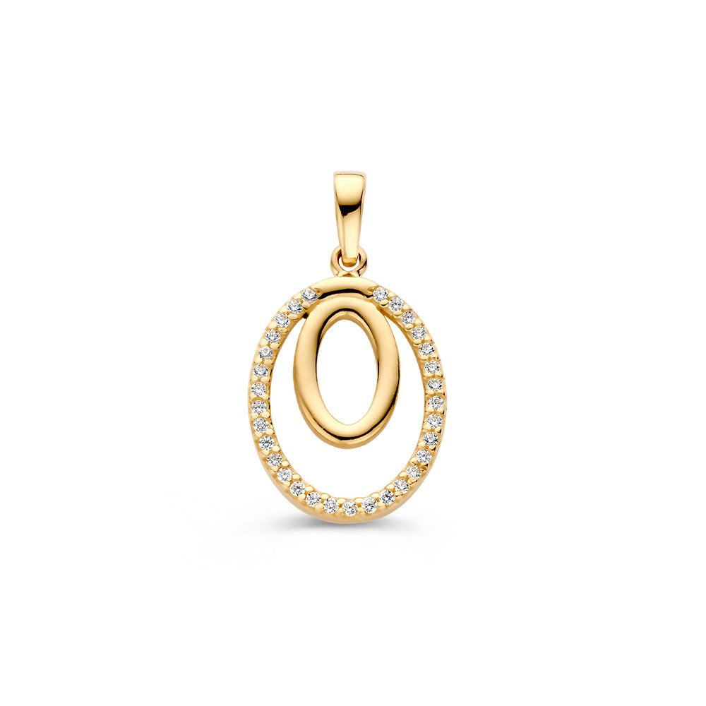 14krt geelgouden hanger zirkonia 22x12mm