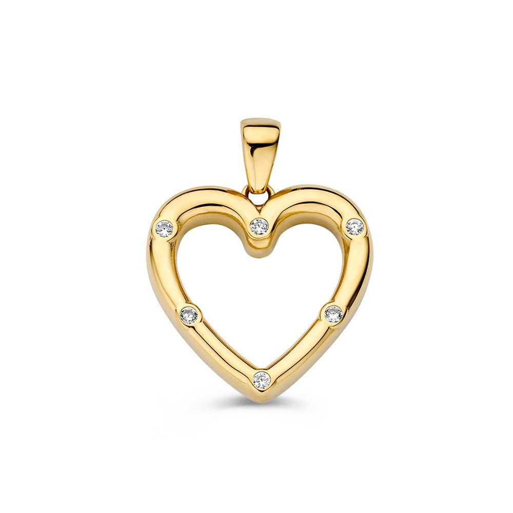 14krt geelgouden hanger hart zirkonia | 17x17mm
