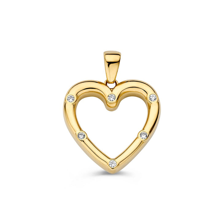 14krt geelgouden hanger hart zirkonia | 17x17mm