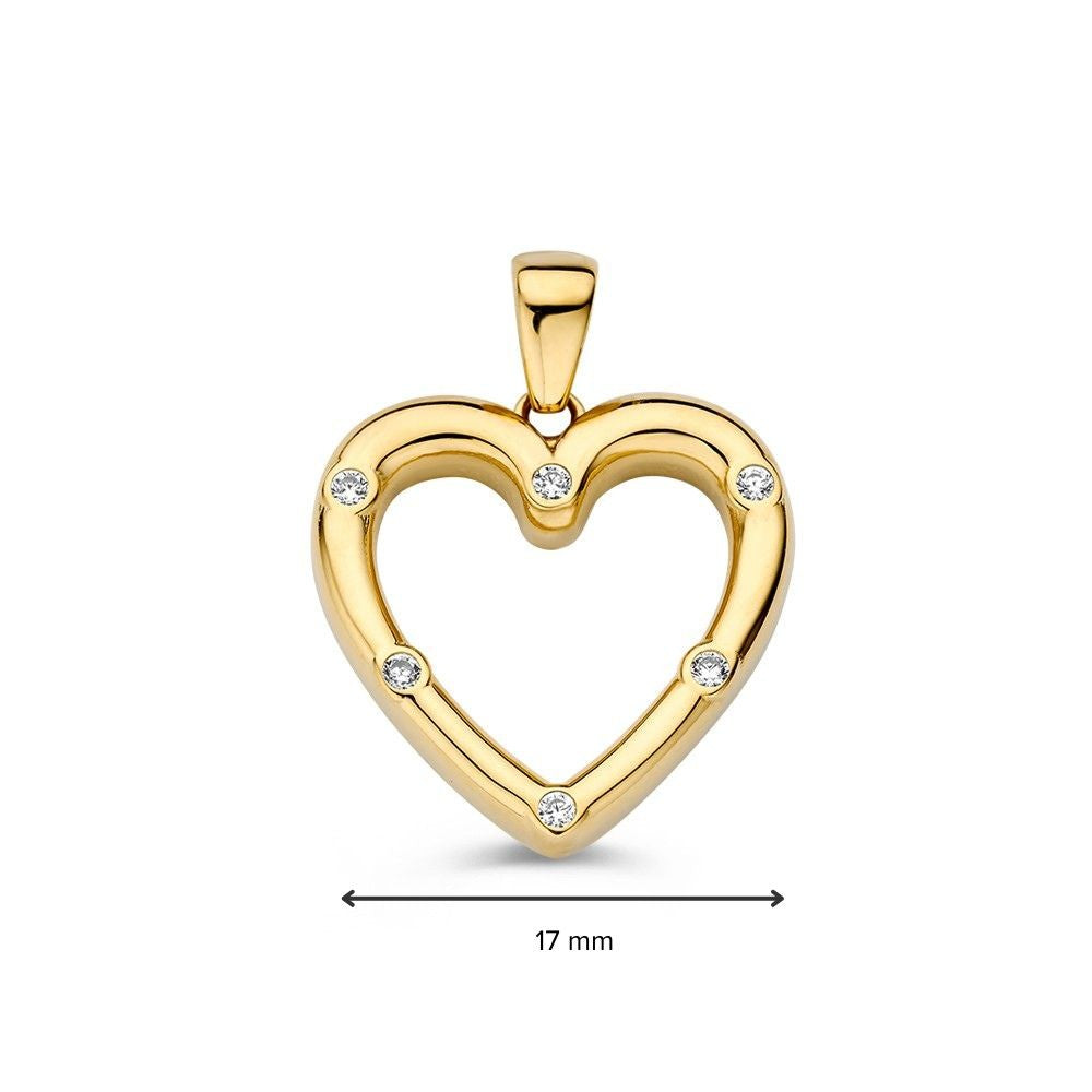 14krt geelgouden hanger hart zirkonia | 17x17mm