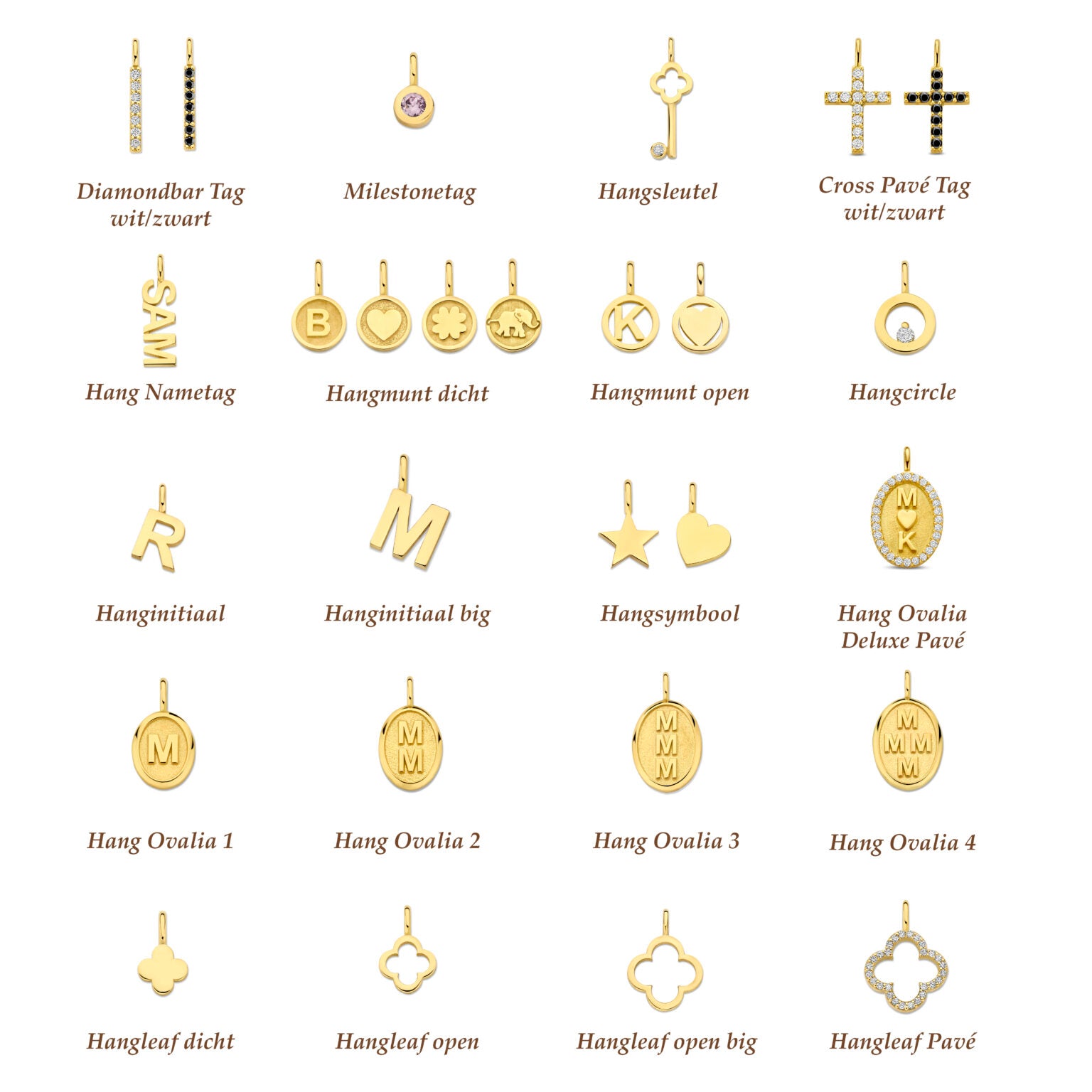 14krt geelgouden collier met milestonetag en hanginitiaal  - 41-43-45cm - 1.0mm milestonetag en hanginitiaal