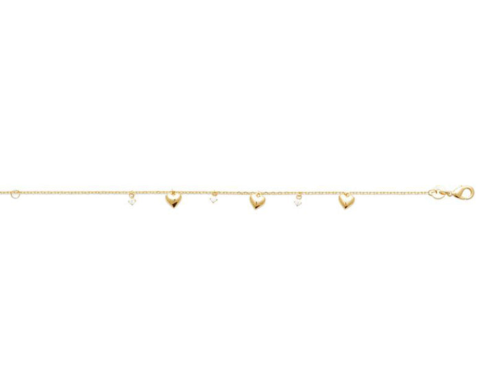 Doublé armband met hartjes en zirkonia's | 16-18cm