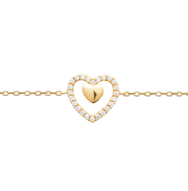 Doublé armband dubbel hart en zirkonia | 16-18cm