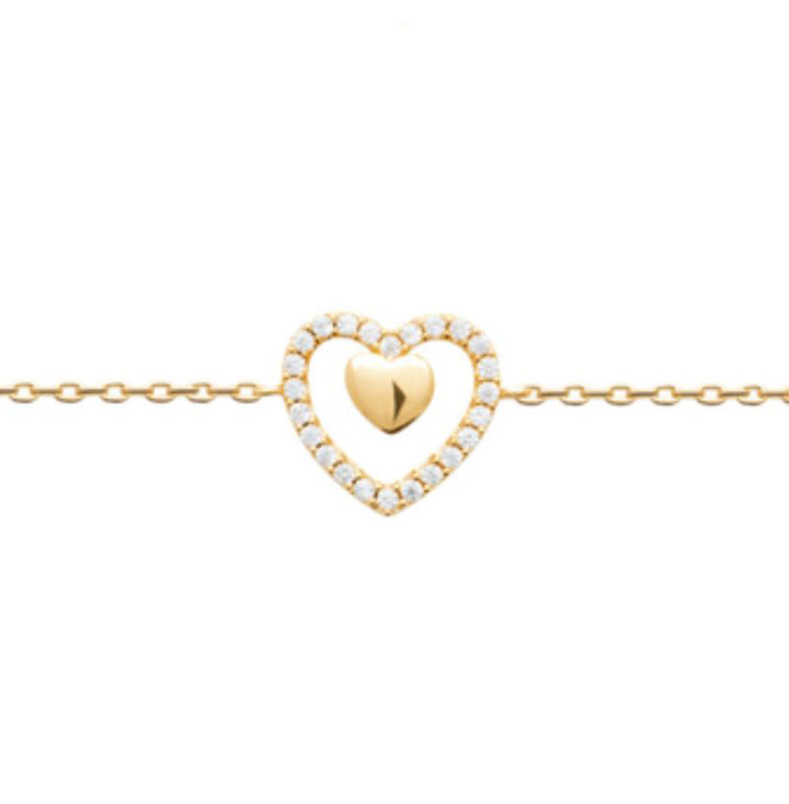 Doublé armband dubbel hart en zirkonia | 16-18cm