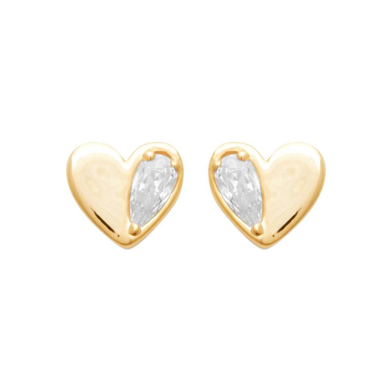 Doublé oorstekers hart met zirkonia | 6x6mm
