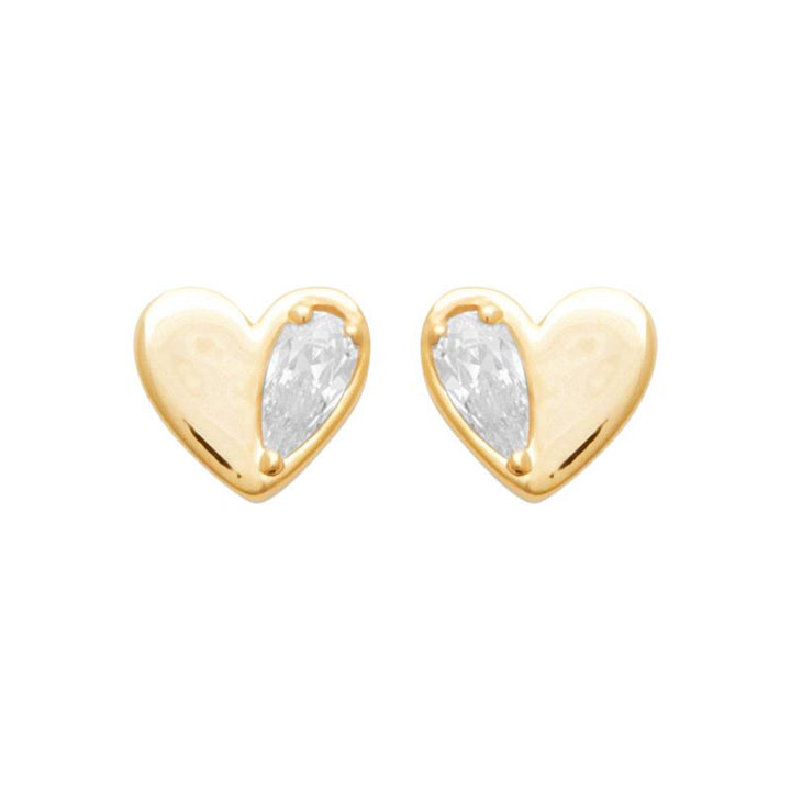 Doublé oorstekers hart met zirkonia | 6x6mm