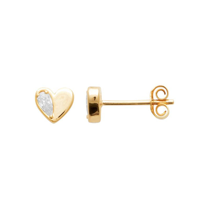 Doublé oorstekers hart met zirkonia | 6x6mm