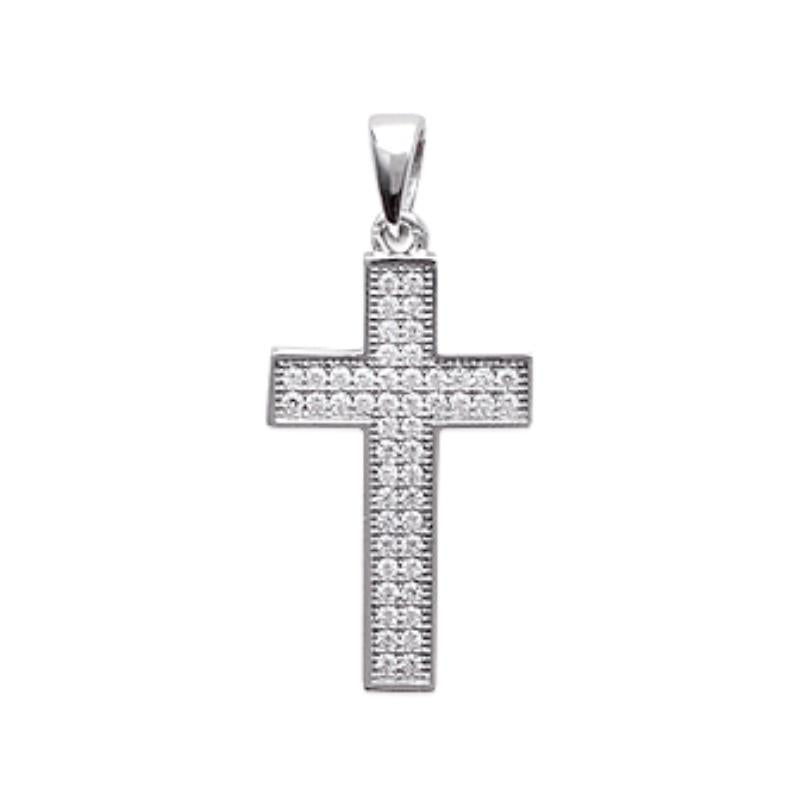 Zilveren hanger kruis pavé zirkonia | 28x14mm