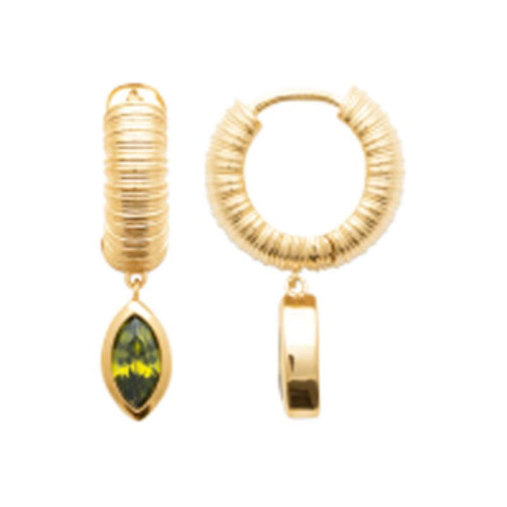 Doublé oorringen met groene steen | 17x5mm