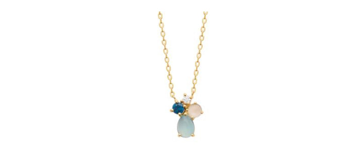 Doublé collier met blauwe steen 14x10mm | 40-43-45cm
