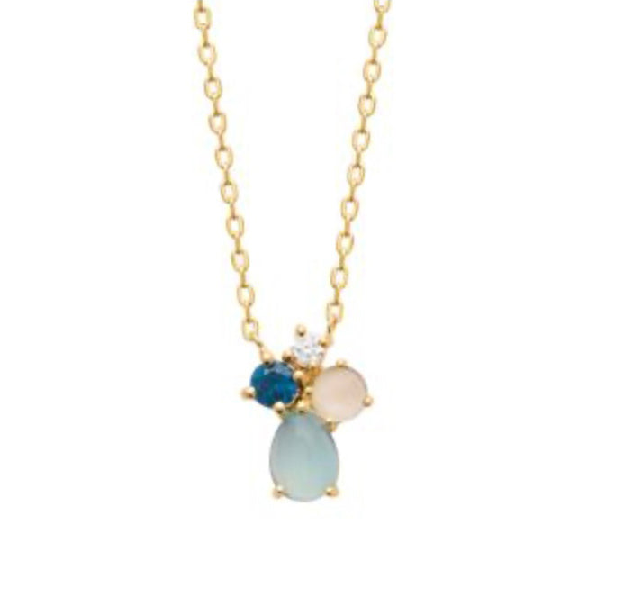 Doublé collier met blauwe steen 14x10mm | 40-43-45cm