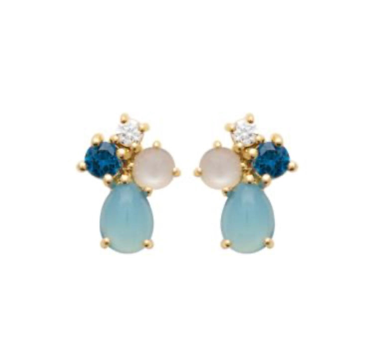 Doublé oorstekers met blauwe steen | 14x10mm
