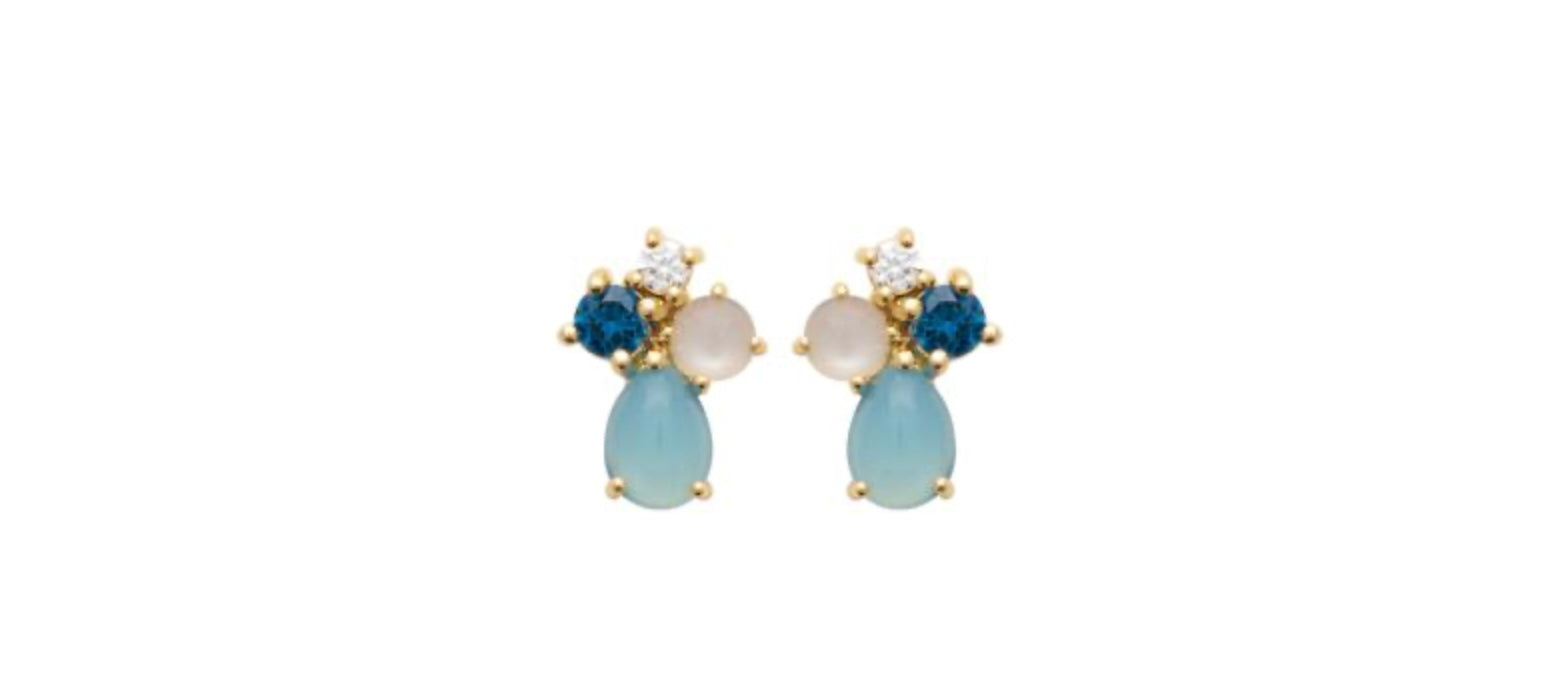 Doublé oorstekers met blauwe steen | 14x10mm