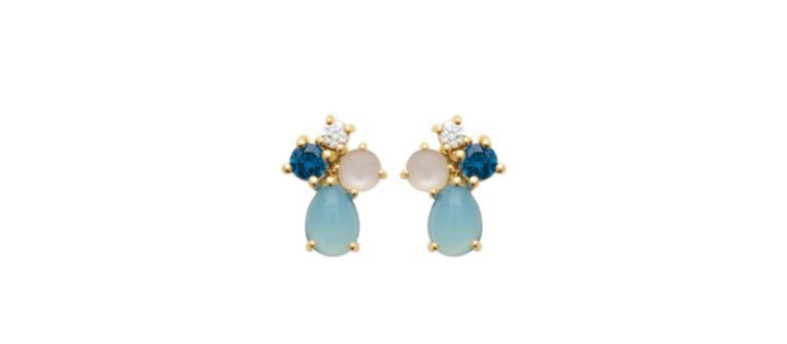 Doublé oorstekers met blauwe steen | 14x10mm