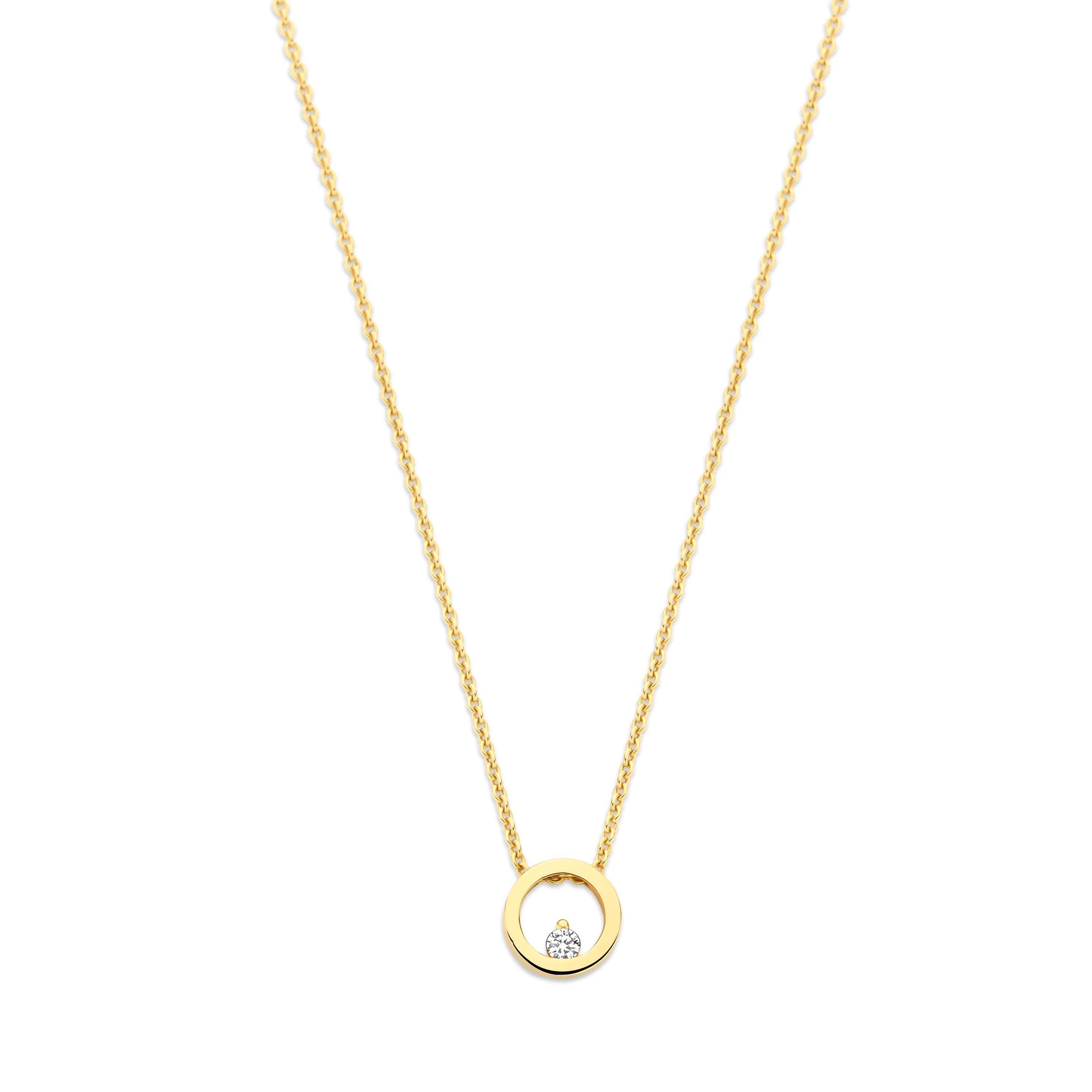 14krt geelgouden collier met diamant hanger 0.04ct HSI - 41-43-45cm - Circle 004