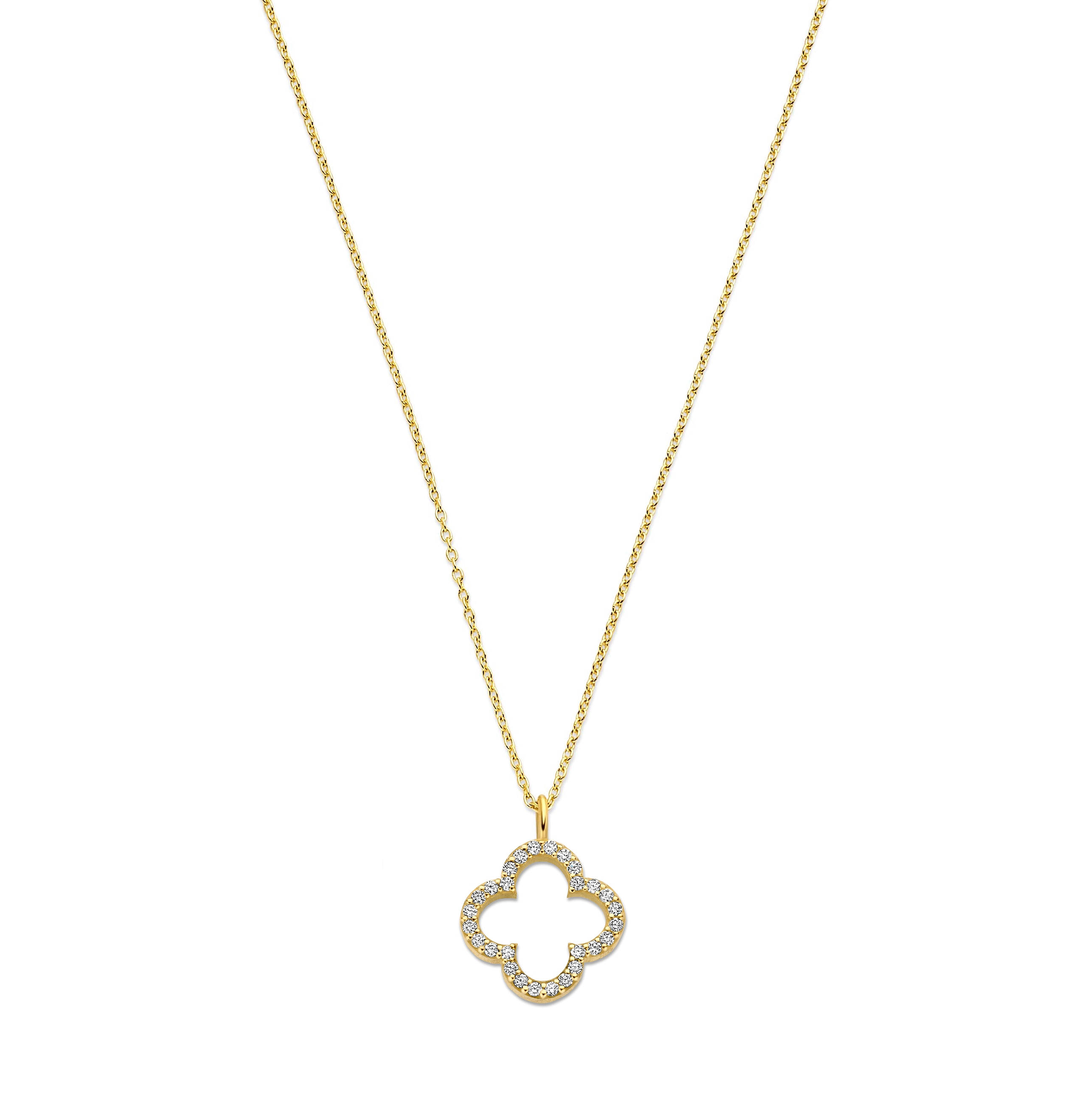 14krt geelgouden collier met Hangleaf Pavé 0.14ct HSI - 41-43-45cm - Hangleaf Pavé