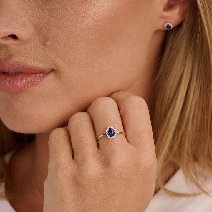 Blush Lab Diamonds Ring LG1082Y- Geelgoud (14k) met 0.13ct Lab grown Diamant en 0.50ct Lab grown saffier (kopie)
