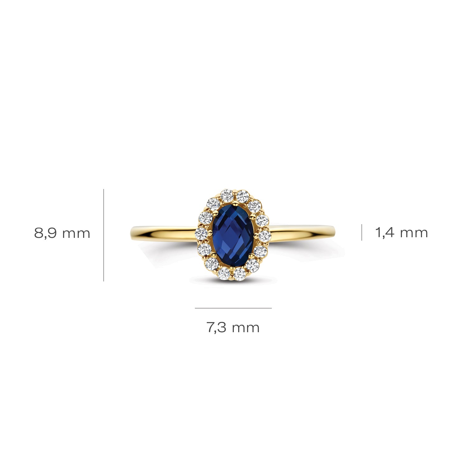 Blush Lab Diamonds Ring LG1082Y- Geelgoud (14k) met 0.13ct Lab grown Diamant en 0.50ct Lab grown saffier (kopie)