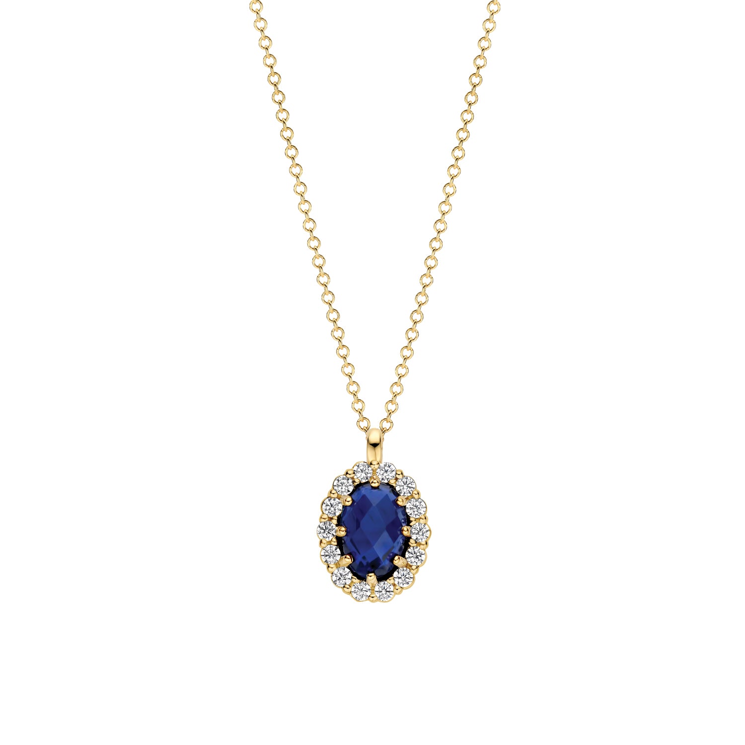 Blush Lab Diamonds Collier LG3021Y - Geelgoud (14k) met 0.13ct Lab grown Diamant en 0.50ct Lab grown saffier