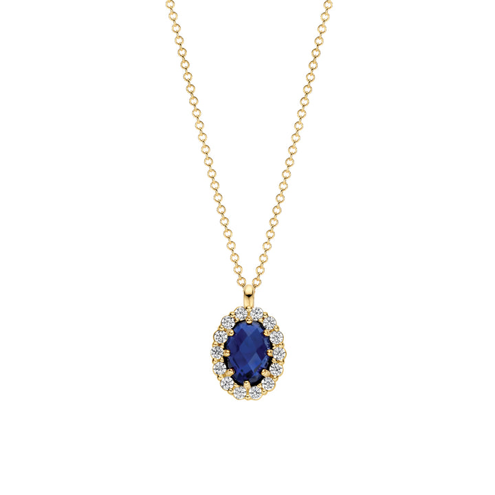 Blush Lab Diamonds Collier LG3021Y - Geelgoud (14k) met 0.13ct Lab grown Diamant en 0.50ct Lab grown saffier