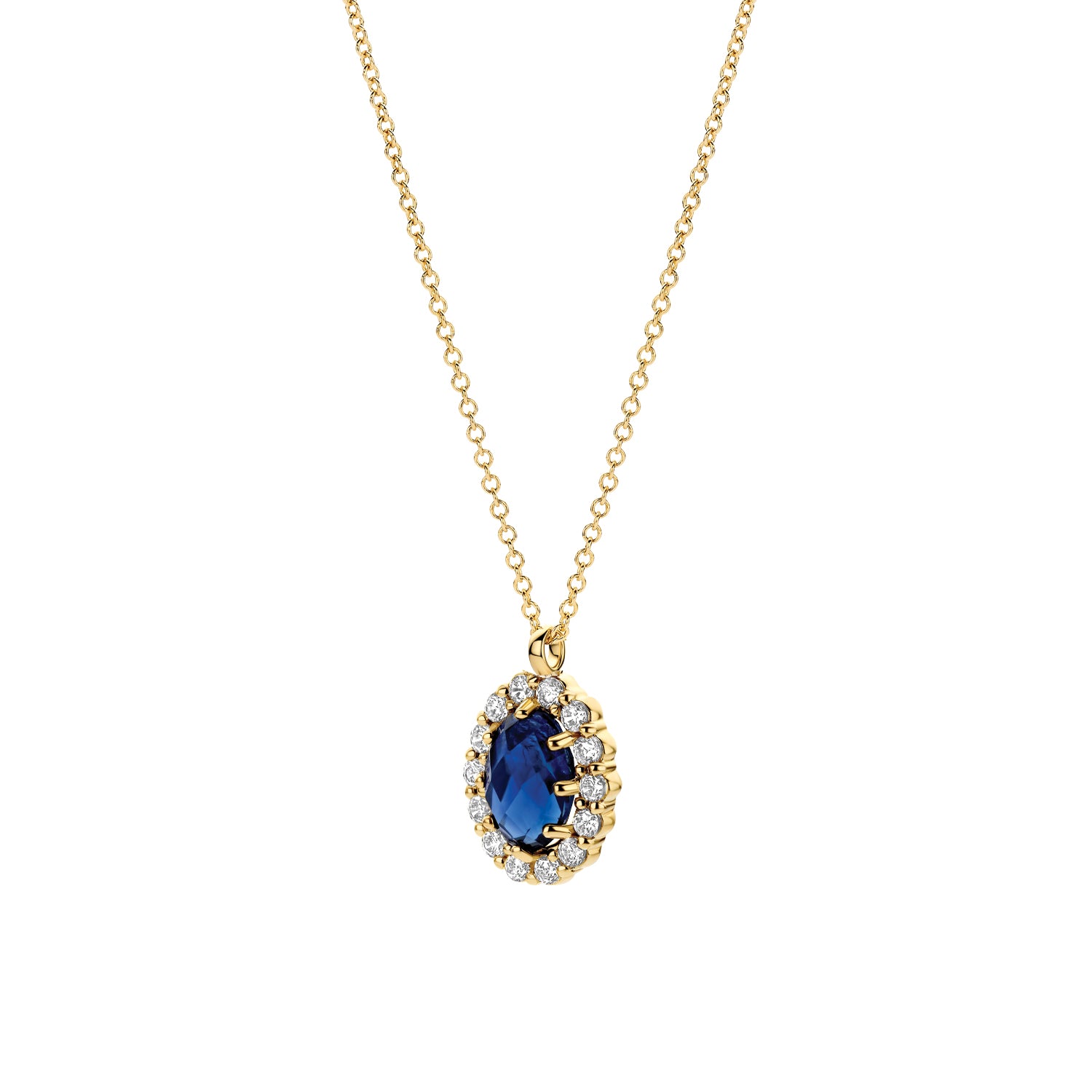 Blush Lab Diamonds Collier LG3021Y - Geelgoud (14k) met 0.13ct Lab grown Diamant en 0.50ct Lab grown saffier