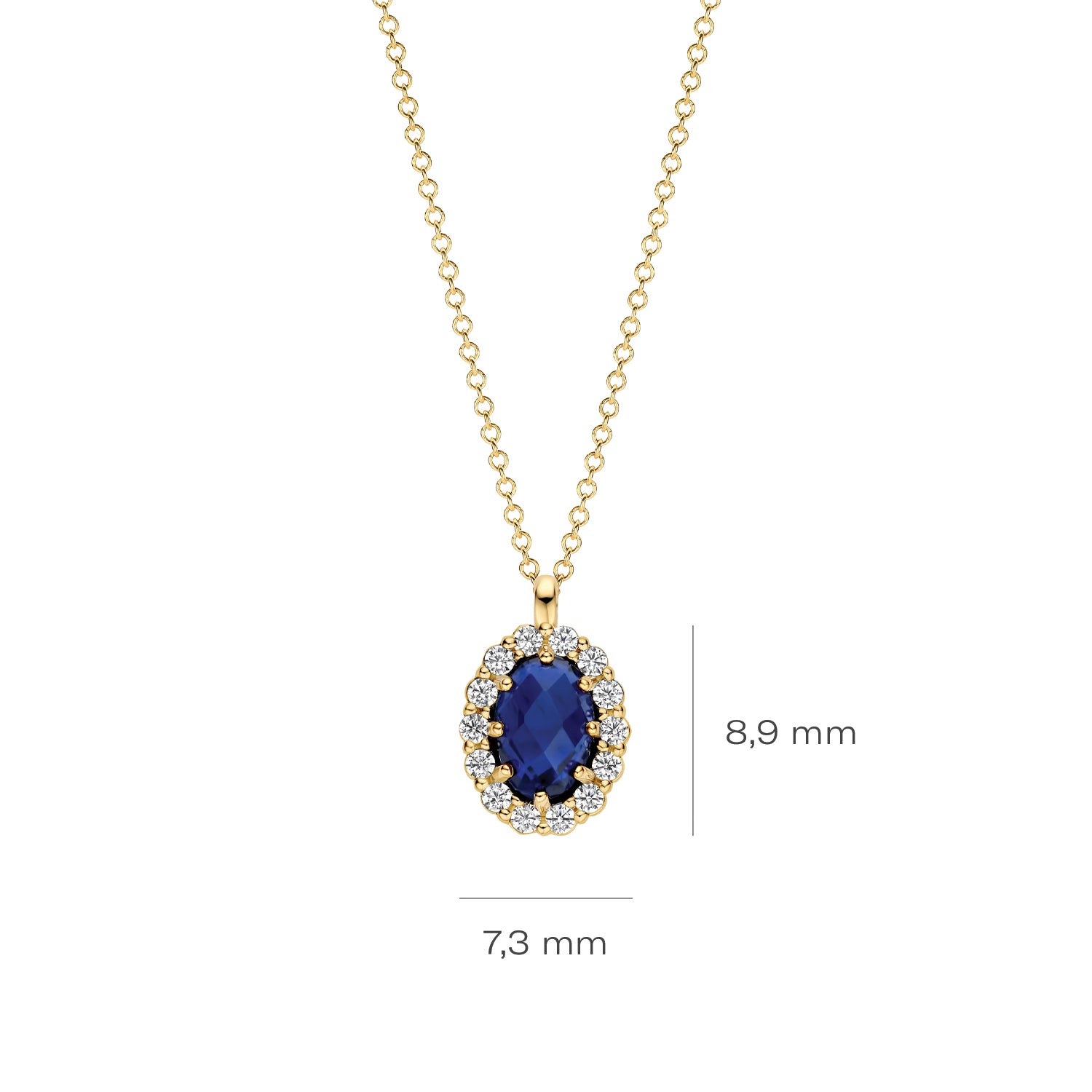 Blush Lab Diamonds Collier LG3021Y - Geelgoud (14k) met 0.13ct Lab grown Diamant en 0.50ct Lab grown saffier