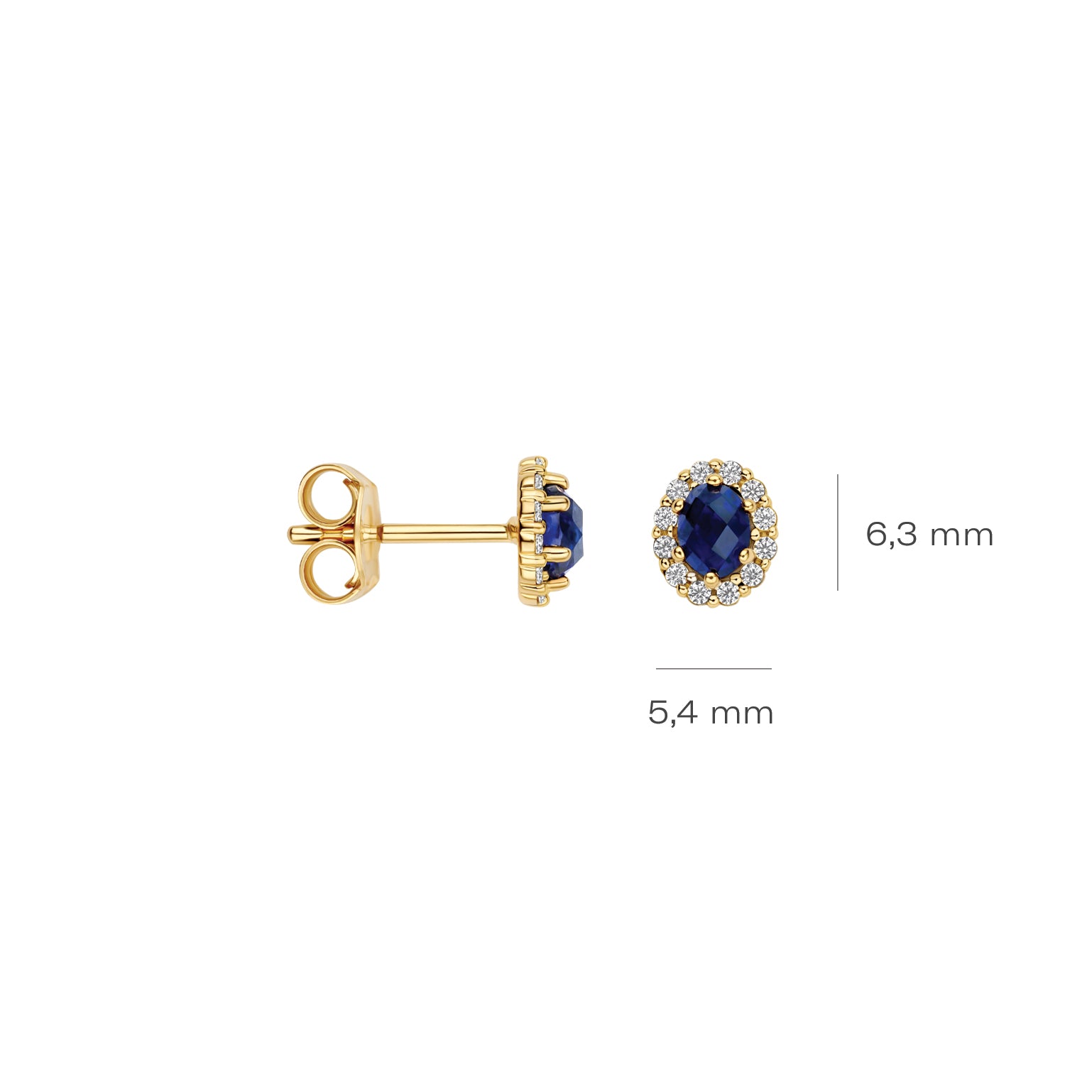 Blush Lab Diamonds Oorknoppen LG7038Y - Geelgoud (14k) met 2x0.06ct Lab grown Diamant & 2-0.20 LG Saffier