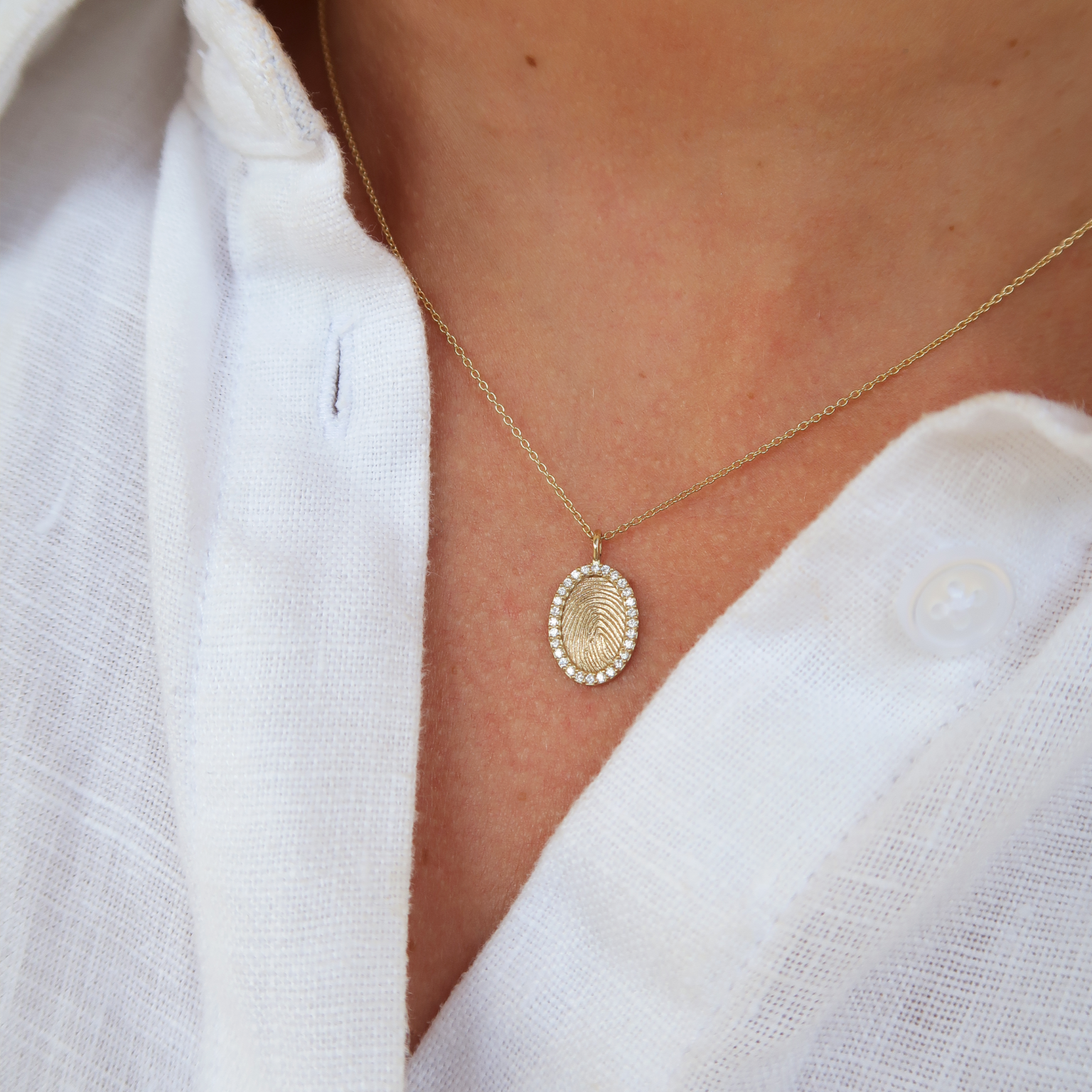 14krt geelgouden collier met vingerafdruk en diamant 0.14ct HSI - 41-43-45cm - Moment Deluxe