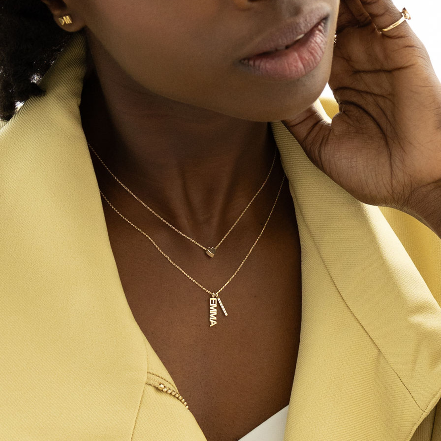 14krt geelgouden collier met nametag en diamondbar wit 0.07ct - 41-43-45cm - 1.0mm nametag & diamondsbar