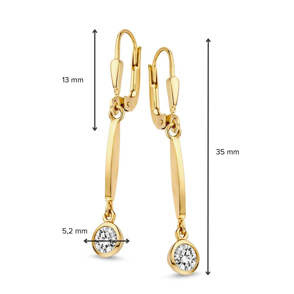 14krt geelgouden oorhangers met zirkonia | 35x5,2mm