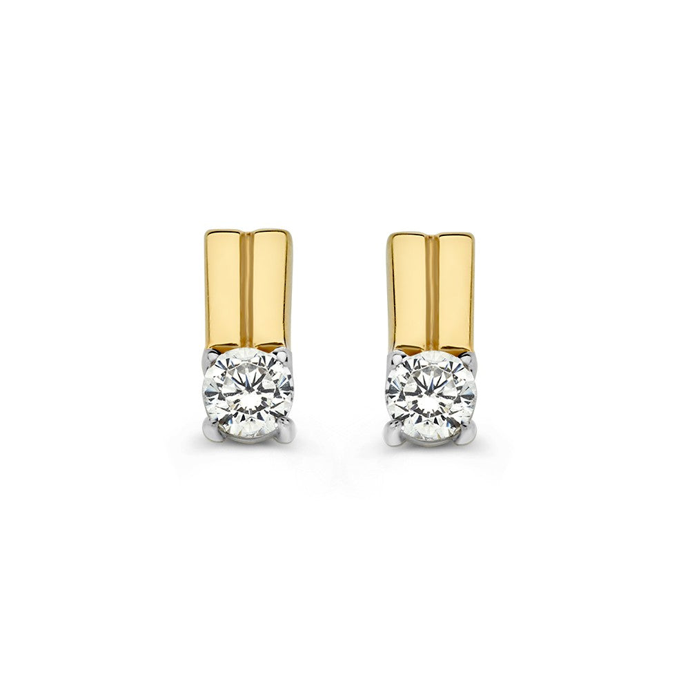 14krt bicolor gouden oorstekers met zirkonia | 7,5x3mm
