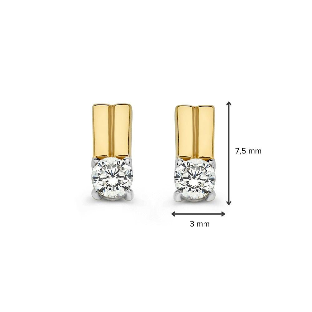 14krt bicolor gouden oorstekers met zirkonia | 7,5x3mm