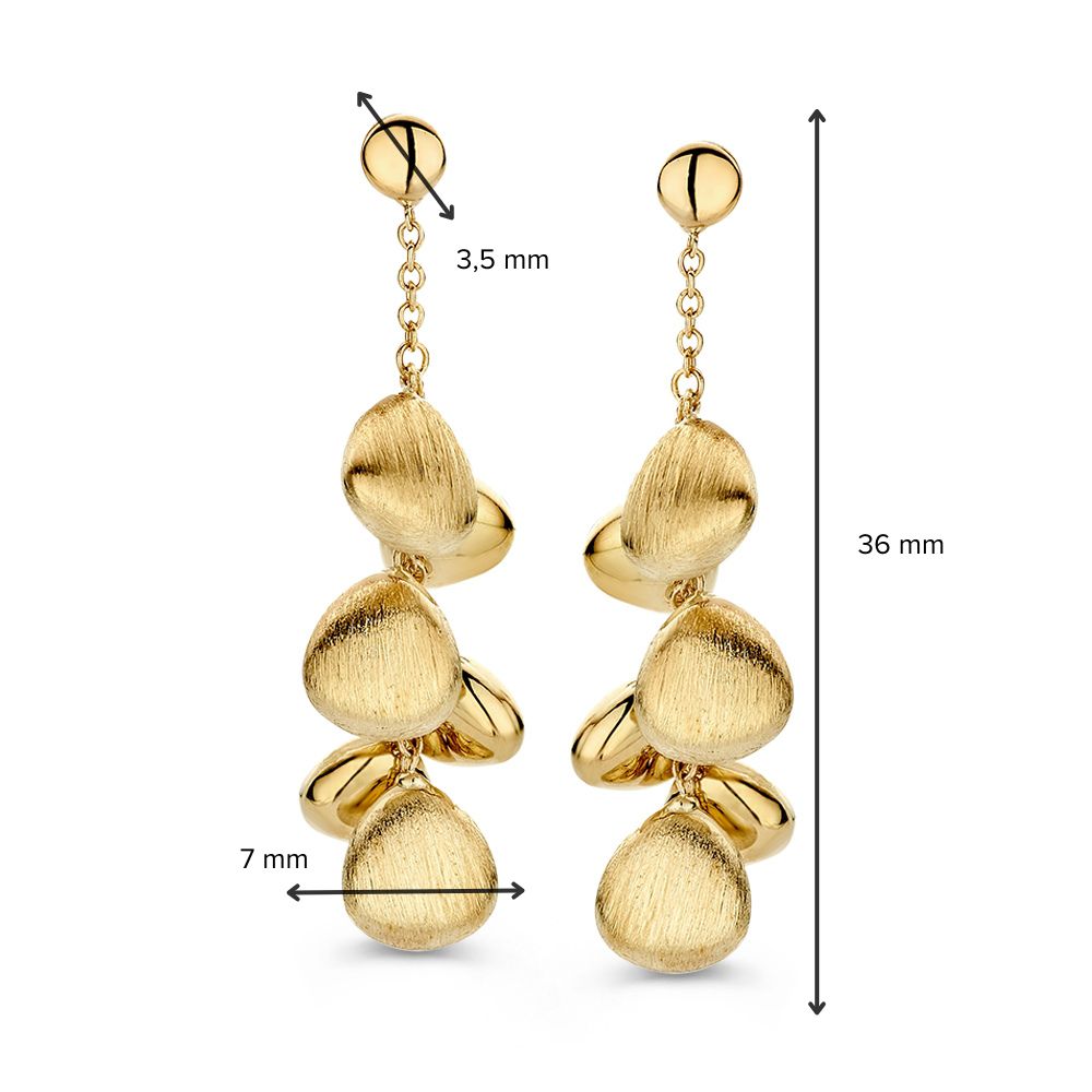 14krt geelgouden oorstekers met druppel elementen | 7x36mm