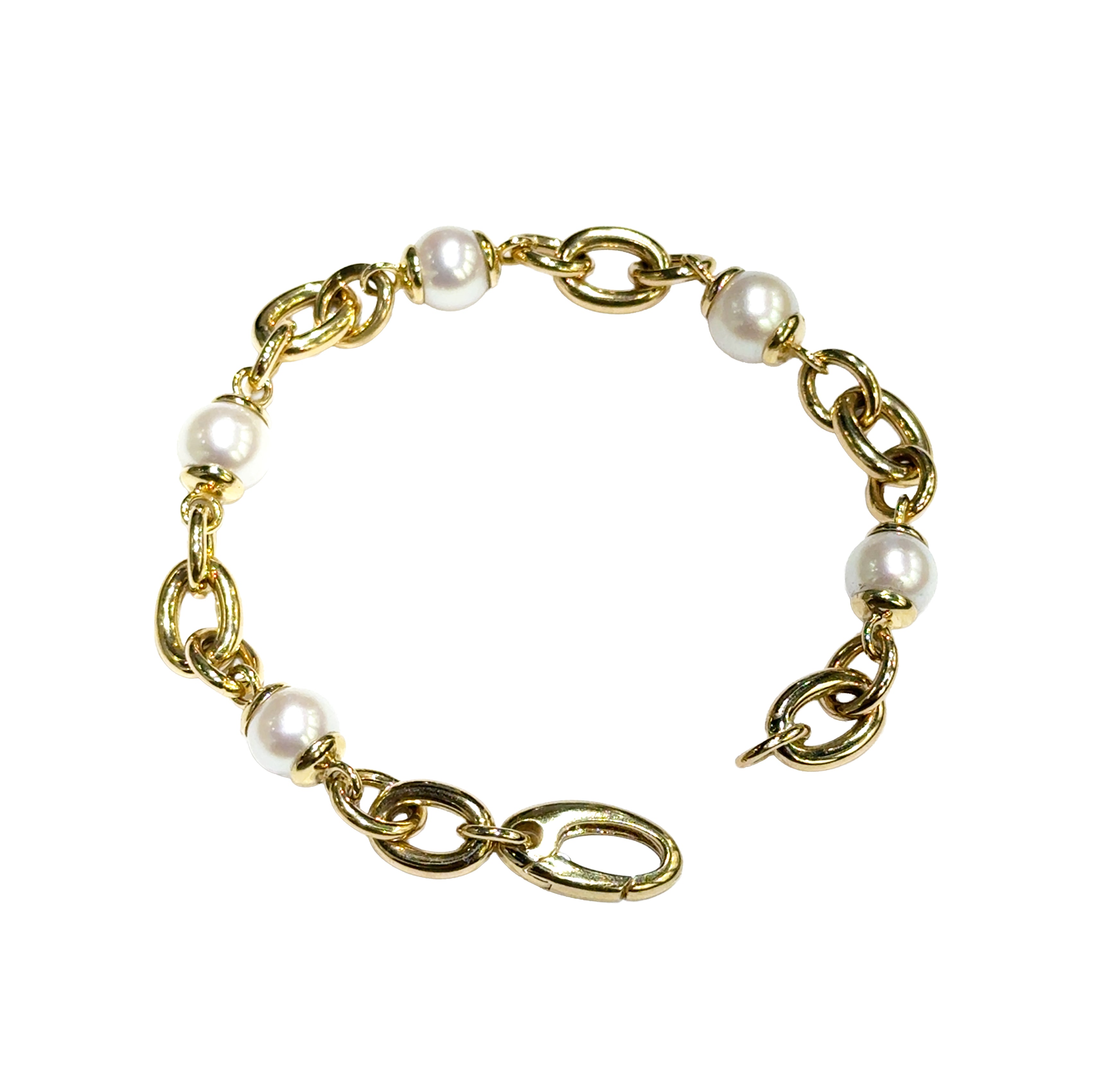 14krt geelgouden arband met 8mm zoetwaterparels | 21,5cm