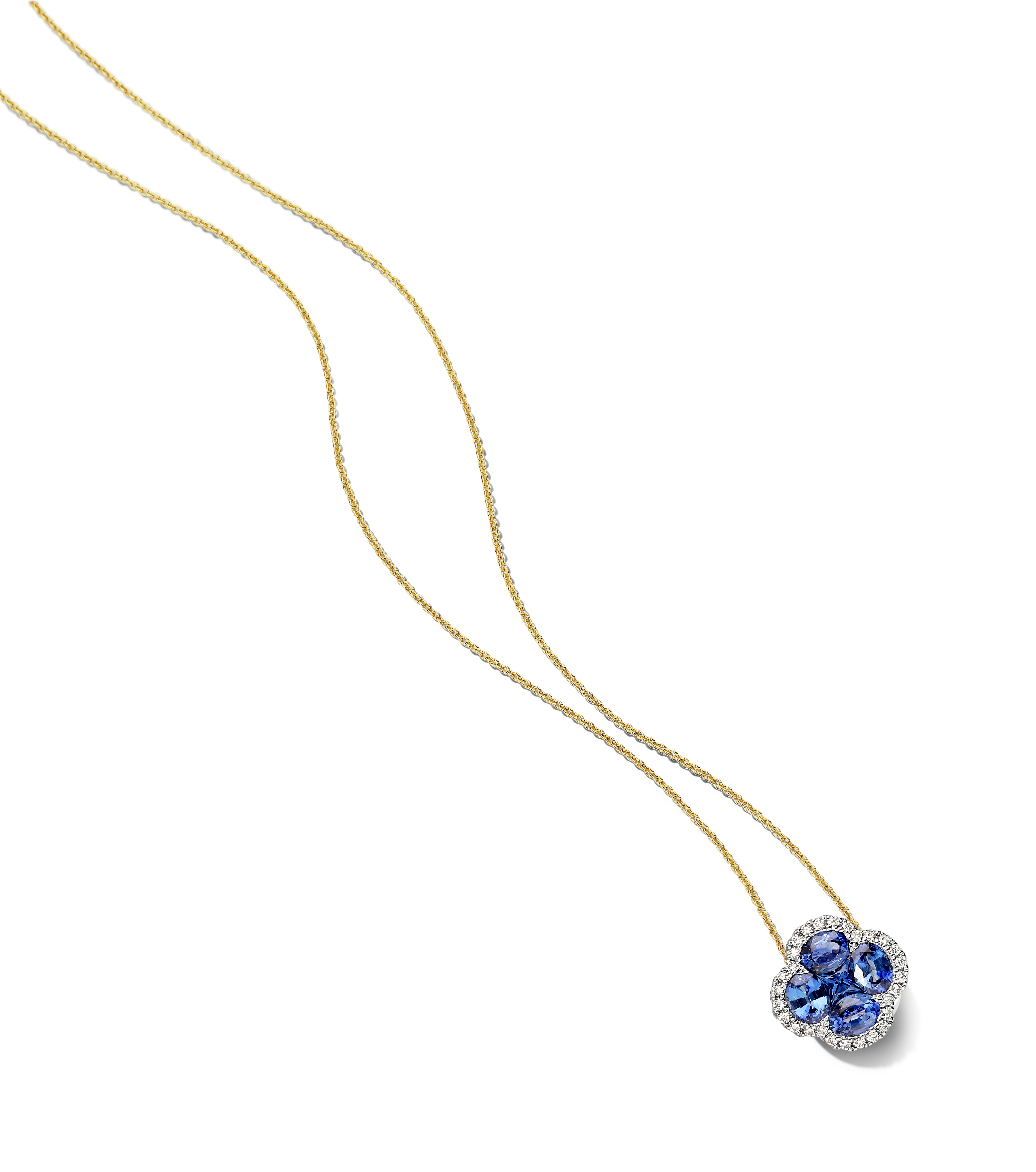 18krt geelgouden collier met blauw saffier 5-0.61 en diamant 24-0.09ct GSI | 42-45cm